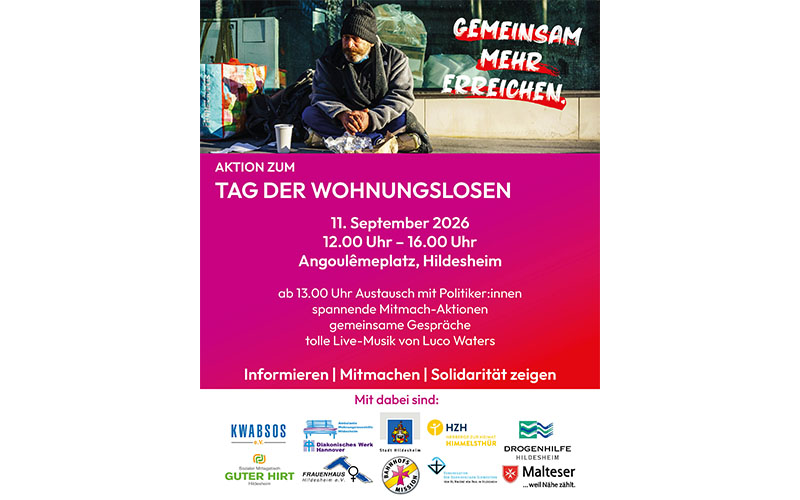 Am Donnerstag, 11. September, findet wieder der von der Bundesarbeitsgemeinschaft der Wohnungslosenhilfe initiierte bundesweite Tag der Wohnungslosen statt.